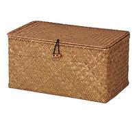DOKOT Seagrass Storage Baskets with Lids Natural Wicker Basket (Medium 30cmx18cmx15cm H)