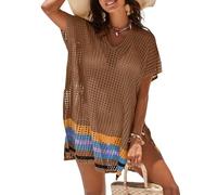 Dokotoo Beach Coverups for Women Oversized Women's Swim Cover-Ups Loose Womens Beachwear Crochet Swimsuit Cover Ups Striped Side Split Bathing Suit Dresses Ladies Swimwear Bikini Cover Up Yellow 2XL