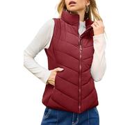 Dokotoo Winter Jackets for Women Puffer Vest Heated Gilet Womens Sleeveless Coats with Pockets Zip Up Women's Gilets Outerwear Stand Collar Coat Quilted Vests Lightweight Ladies Jacket Red 2XL