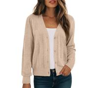 Dokotoo Women's Cardigans Long Sleeve Open Front Womens Sweaters Elegant V Neck Button Women Short Cardigan Solid Twisted Cable Knit Lightweight Ladies Outwear Sweater Apricot 2XL