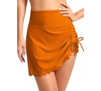 Dokotoo Women's High Waisted Swim Skirts Bottoms Ruched Scallop Trim Bathing Suit Skirt Womens Swimsuit Side Split Women Swimwear Shorts Bottom Orange M