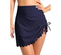 Dokotoo Women's High Waisted Swim Skirts Bottoms Ruched Scallop Trim Bathing Suit Skirt Womens Swimsuit Side Split Women Swimwear Shorts Bottom Blue L