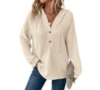 Dokotoo Women's Hoodies Waffle Knit Drawstring Pullover Sweatshirts Apricot