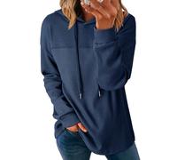 Dokotoo Women's Hoodies Waffle Knit Drawstring Womens Long Sleeve Tops Paneled Textured Fabric Ladies Hoodie Plain Pullover Sweatshirts Fashion Casual Women Hooded Top Blue 2XL