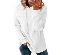 Dokotoo Women's Hoodies Waffle Knit Drawstring Womens Long Sleeve Tops Paneled Textured Fabric Ladies Hoodie Plain Pullover Sweatshirts Fashion Casual Women Hooded Top White L