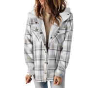 Dokotoo Women's Jackets Plaid Hooded Long Sleeve Button Down Ladies Chunky Cardigans Coat Winter Jacket for Women Fashion Shacket Warm Fuzzy Fleece Womens Coats White L