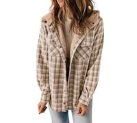 Dokotoo Women's Jackets Plaid Hooded Long Sleeve Button Down Ladies Chunky Cardigans Coat Winter Jacket for Women Fashion Shacket Warm Fuzzy Fleece Womens Coats Khaki XL