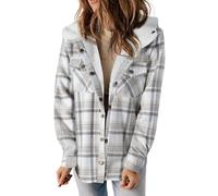Dokotoo Women's Jackets Plaid Hooded Long Sleeve Button Down Ladies Chunky Cardigans Coat Winter Jacket for Women Fashion Shacket Warm Fuzzy Fleece Womens Coats White XL