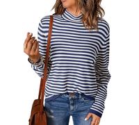 Dokotoo Women's Jumpers Striped Pullover Sweater Long Sleeve Half Turtleneck Color Block Ladies Lightweight Loose Casual Knit Sweater Tops Blue XL 20 22