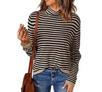 Dokotoo Women's Jumpers Striped Pullover Sweater Long Sleeve Half Turtleneck Color Block Ladies Lightweight Loose Casual Knit Sweater Tops Khaki 2XL 24 26