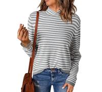 Dokotoo Women's Jumpers Striped Pullover Sweater Long Sleeve Half Turtleneck Color Block Ladies Lightweight Loose Casual Knit Sweater Tops Gray L 16 18