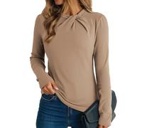 Dokotoo Womens Pullover Tops Business Casual Long Sleeve Women's Blouses Shirts Fashion Pull On Twist Knot Slim Fit Women Tunic Top Soft Stretch Tees Warm Outfits Ladies T-Shirts Blouse Parchment XL