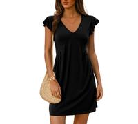 Dokotoo Women's Summer Dresses 2025 Beach Ladies Sundress Fashion Gold Empire Line Hihg Waist Ruffle Short Sleeve Deep V-Neck Solid Color Sundresses Spring Casual Womens Mini Dress Black 2XL
