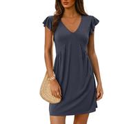 Dokotoo Women's Summer Dresses 2025 Beach Ladies Sundress Fashion Gold Empire Line Hihg Waist Ruffle Short Sleeve Deep V-Neck Solid Color Sundresses Spring Casual Womens Mini Dress Grey XL