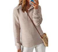 Dokotoo Women's Sweatshirts Half Zip Pullover Shirts Casual Womens Long Sleeve Tops Solid Color Textured Sweatshirt Ladies Tunic Top Oatmeal UK 2XL