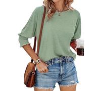 Dokotoo Women's T-Shirts 3/4 Sleeve Womens Summer Tops Solid Color Women Pullover Top Tees Blouses Casual Crewneck Ladies Tee Shirts Grass Green M