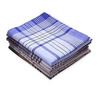 Dokpav 6-Piece Men's Handkerchief Set, 100% Soft Cotton, Assorted Stripe Checkered Pattern - 40 x 40cm (Bleu)