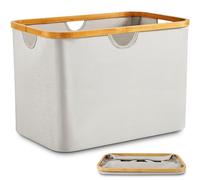 DOKRVLOQ Collapsible Laundry Washing Baskets Cream Bamboo Cloth Fabric 68L Large Foldable Wash Clothes Storage Ironing Basket Folding Space Saving Laundry Hamper