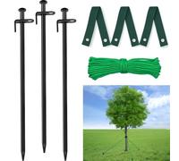 Doksving Tree Stake Kits,Heavy Duty Steel Tree Supports for Leaning Tree for Hurricane Protection & Bad Weather.Include 3 PCS 15.8" Steel Tree Stakes, 3 PCS 15.8" Tree Straps 32.8 FT Rope
