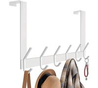 DOKU Over The Door Hook, Stainless Steel Heavy Duty Over Door Hanger Holder for Coat Robe Hat Clothe Towels Hanging, Bathroom Organizer Towel Rack 12 Hooks, White