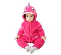 Doladola Baby Boys Girls Flannel Animal Hooded Unicorn Rompers Toddler's Jumpsuits Infant Outfit(18-24 Months,Rose shark)