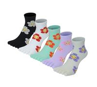 DOLAFO Women's Toe Socks Cotton Five Finger Cotton Cute Colourful Pattern Animals Fruit Pattern Novelty Sports Running Socks, 5 Pairs (UK, Numeric, 3, 8, Regular, Regular, Multicolor 6)