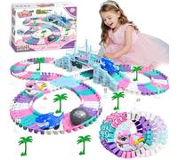 Dolanus Construction Race Tracks Unicorn Toy for 3-8 Year Old Kids Girls | Gifts for Girl Ages 3 4 5 6 7 8 Birthday Presents, Track Play Set with 2 Electric Cars Road Games, Unicorn Gifts for Girls