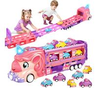 Dolanus Toys for Girls 2 3 4 5 6 7 Year Old: Unicorn Transport Truck Cars for Kids, Gifts for Toddlers Birthday Presents for Baby Age 1-2, Princess Truck Toy with 6 Race Cars Light Music for Christmas