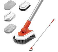 Dolanx Bathroom Tub Tile Shower Scrubber Brush with 51 inches Long Handle, 4 In 1 Upgraded Telescopic Cleaning Brush, 4 Different Attachments Head for Bathtub, Floor, Sink, Wall (Red)