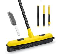 Dolanx Rubber Broom with Squeegee, Pet Hair Removal 134 cm Long Handle, Push Fur Remover Tool with Portable Detailing Lint Brush for Fluff Carpet, Window, Tile, Hardwood Floor Cleaning (Yellow)
