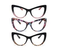 Dolarosey Oversized Reading Glasses Blue Light Blocking 3 Pack Cat Eye Computer Reader Fashion Women Designer Large Frame Glasses (1.75)