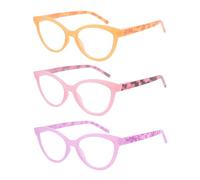 Dolarosey Reading Glasses 3 Pack Cat Eye Mixed Color Womens Clear Vision Readers Orange, Purple, Pink (2.0)