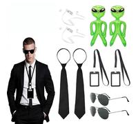 Dolaso 10 PCS Agent Costume Accessories Set,Secret Service Costume Spy Costume Accessories with Adjustable Zipper Ties Sunglasses Fake Earpiece ID Card for Adult Kids Halloween Cosplay