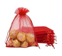 Dolaso 120 Medium Organza Gift Bags Jewelry Pouches Sheer Drawstring Pouches, Mesh Candy Favour Bag for Wedding Party Festival Game (7 * 9CM, Red)