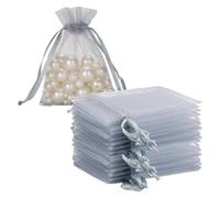 Dolaso 120 PCS Small Organza Gift Bags Jewelry Pouches Sheer Drawstring Pouches, Mesh Candy Favour Bag for Wedding Party Festival Game (2.8 x 3.5 Inches, Silver)