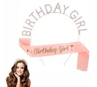 Dolaso Birthday Crown and Sash for Women,Birthday Girl Sash Rhinestone Tiara Set Great Birthday Gifts,Rose Gold Birthday Sash Tiara for Women's Birthday Party Decoration Rose Gold