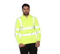 Dolce Fashion® Hi Viz High Visibility Long Sleeve Quarter Zip Sweatshirt - Men's Reflective Tape Safety Hi Vis Fleece Jumper Workwear Sweater Tops (Yellow, X-Large)