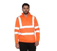 Dolce Fashion® Hi Viz High Visibility Long Sleeve Quarter Zip Sweatshirt - Men's Reflective Tape Safety Hi Vis Fleece Jumper Workwear Sweater Tops (Orange, Medium)
