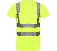 Dolce Fashions® Men's High Visibility Short Sleeve Crew Neck T-Shirts Hi Vis Reflective Tape Two Tone Security Work Breathable Lightweight Safety Double Tape Tops (Yellow, 5XL)