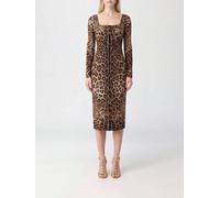 Dolce & Gabbana Animal Print Viscose Sheath Midi Dress with Square Neckline - Size: 46 - female