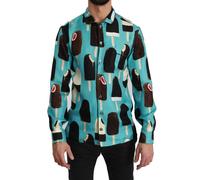 DOLCE & GABBANA Blue Silk Ice Cream Print Casual Shirt 37 / US14.5 / S RRP $1300