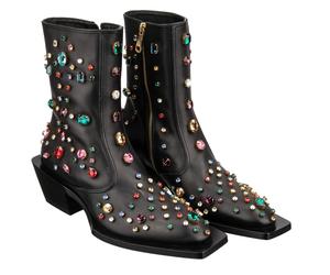 DOLCE & GABBANA Crystal Cowboy Western Heels Leather Boots Shoes TEXANO Black