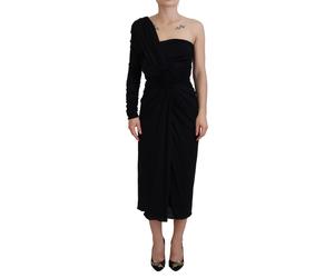 DOLCE & GABBANA Dress Black Wrap Sheath One Shoulder Wool IT42/US8/M RRP 3230usd