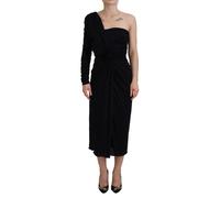 DOLCE & GABBANA Dress Black Wrap Sheath One Shoulder Wool IT44/US10/L 3230usd