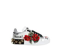 Dolce & Gabbana Floral Embellished Leather Women's Sneakers - White - EU35.5/US5 - White