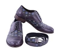 DOLCE & GABBANA Leather Derby Shoes TAORMINA and Belt Gift Set Gray Blue 04886