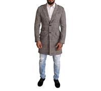 Dolce & Gabbana Men's Glen Plaid Wool Coat Long Sleeve - 54 IT - Gray