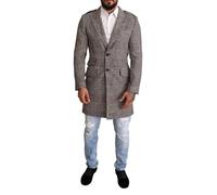 Dolce & Gabbana Men's Glen Plaid Wool Coat Long Sleeve - 56 IT - Gray