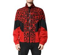 Dolce & Gabbana Men's Leopard Print Nylon Bomber Jacket with Full-Zip Closure - 50 IT - Red