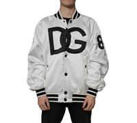 Dolce & Gabbana Men's Polyester Logo Full Zip Bomber Jacket with Metal Detailing - Black and White - 54 IT